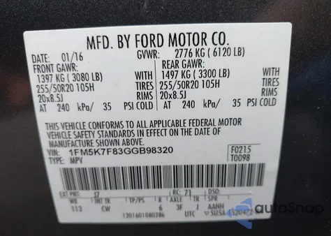 2016 Ford Explorer Limited z USA, uszkodzony, nr VIN 1FM5K7F83GGB98320